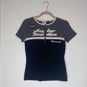 Harley Davidson Motorcycle Quarter Zip Black/Gray Embroidered Spellout Tee-Sz M